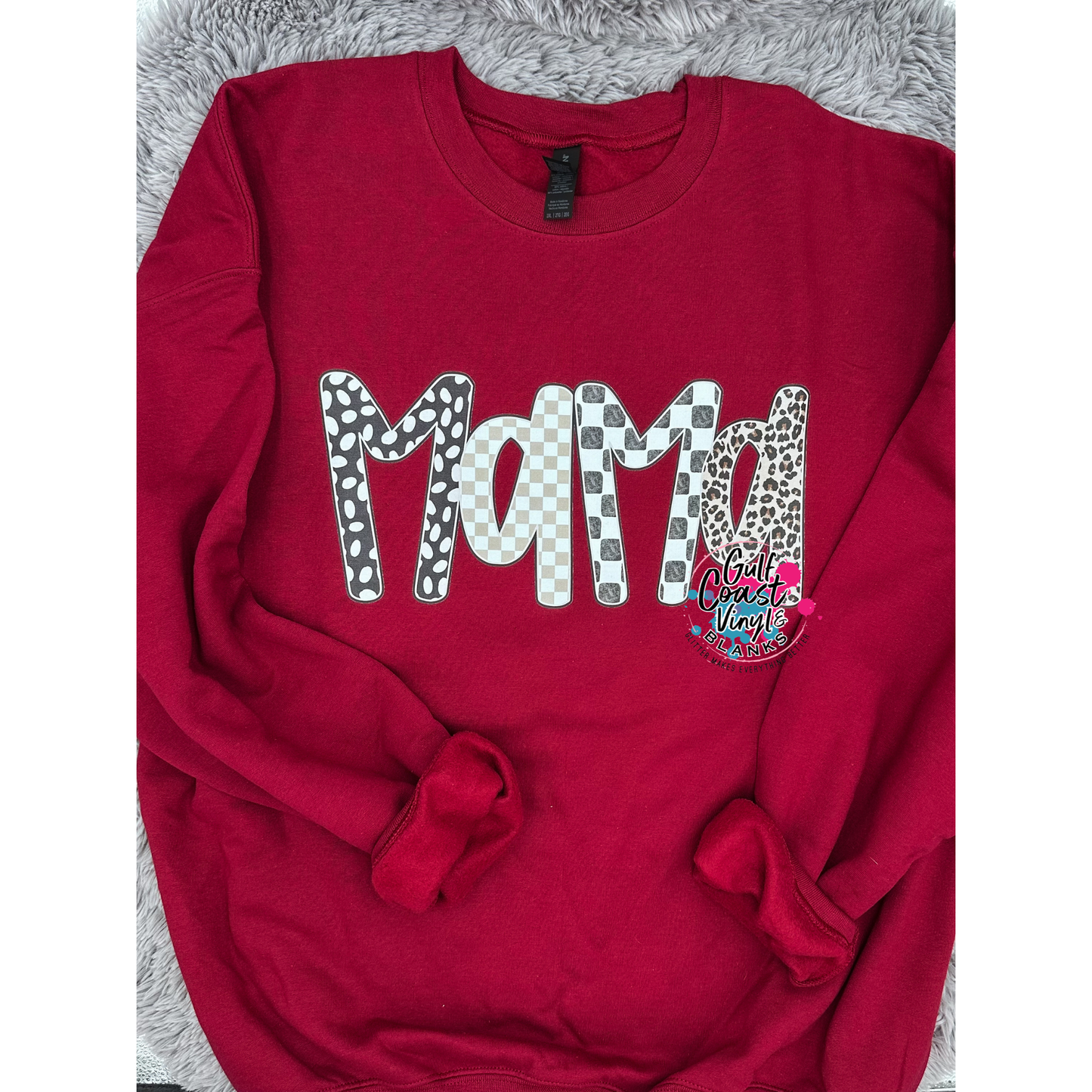 Mama Checkered Leopard Design Sweatshirt
