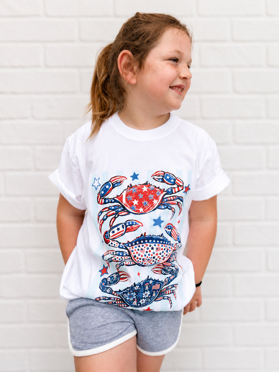 Red, White and Blue Striped Crab Shirt