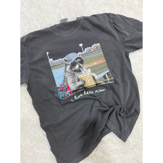 I live here now ball field Comfort Color Tshirt