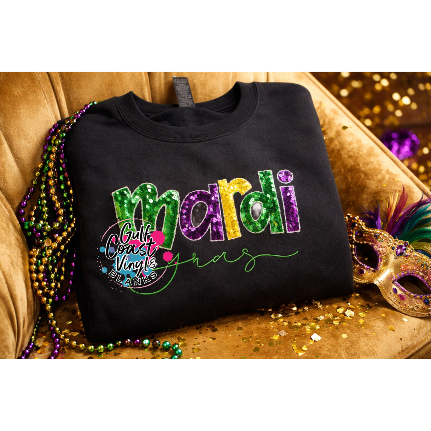 Mardi Gras Sequin Sparkle Embroidered Shirt