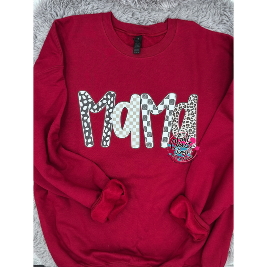 Mama Checkered Leopard Design Sweatshirt