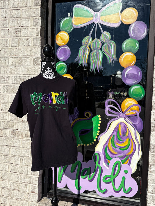 Mardi Gras Sequin Sparkle Embroidered Shirt