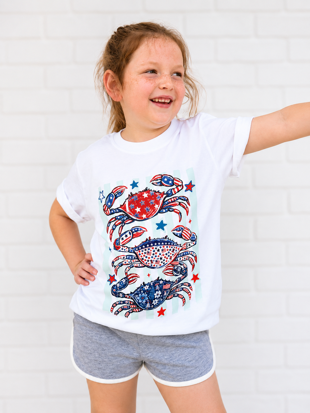 Red, White and Blue Striped Crab Shirt